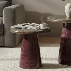 Set 2 Tavolini Rotondi in Metallo Smaltato – Riflessi Bordeaux e Bronzo