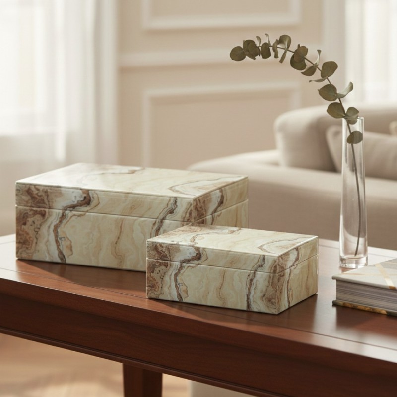 Set 2 Cofanetti effetto Onice Venato – L'Oca Nera per Lemoire Home