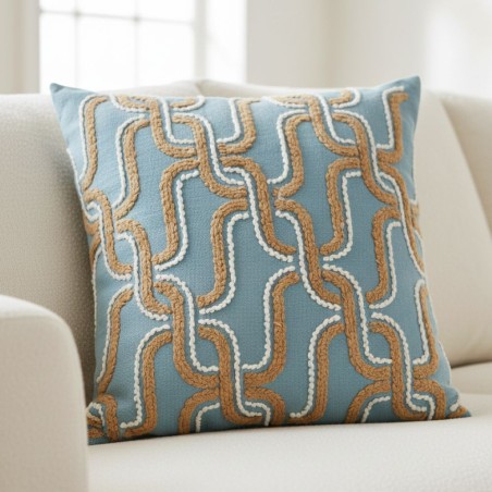 Cuscino Arredo in azzurro e arancio – Cotone Luxury con Ricami a Rilievo