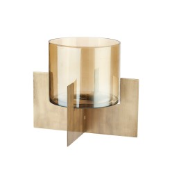 Portacandele Luxury L’Oca Nera in Metallo Brunito e Vetro Soffiato – 39 cm