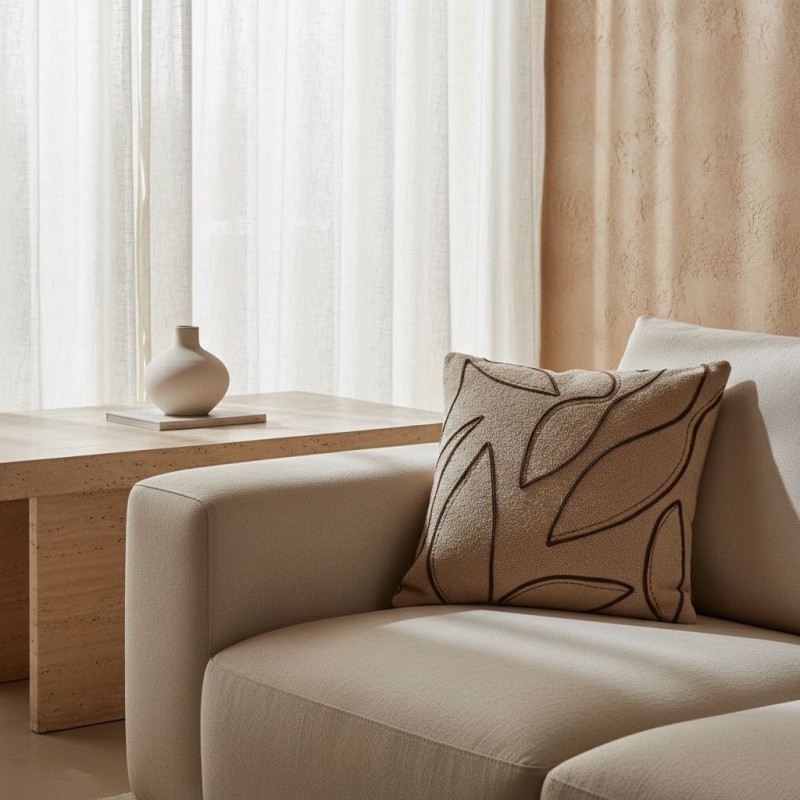 Cuscino Arredo in Cotone con Applicazioni Foglia a Rilievo – 45x45 cm