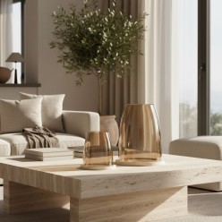 Portacandela in Travertino e Vetro Ambrato – Collezione Materia