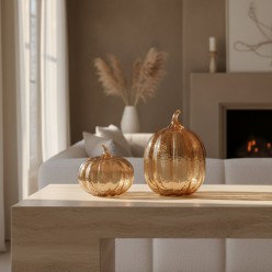 Scultura Zucca in Vetro Soffiato Ambra - Complemento d'arredo