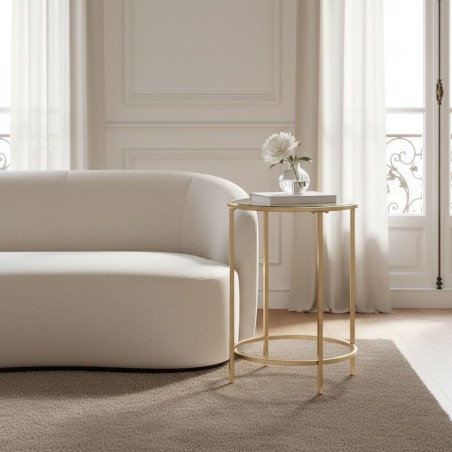 Tavolino Circolare L'Oca Nera in Oro Satinato e Vetro Temperato – Lemoire Home