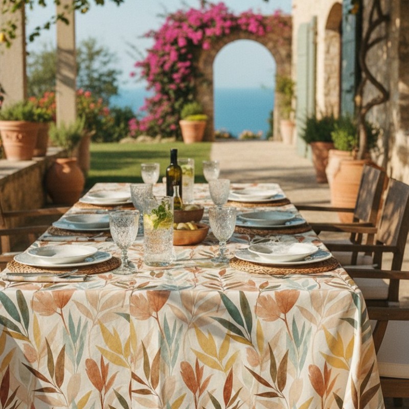 Tovaglia in Cotone con foglie acquerellate Lemoire Home – Collezione Apollo