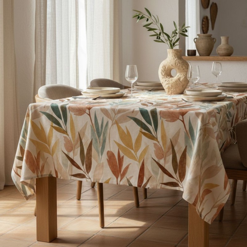 Tovaglia in Cotone con foglie acquerellate Lemoire Home – Collezione Apollo