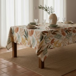Tovaglia in Cotone con foglie acquerellate Lemoire Home – Collezione Apollo
