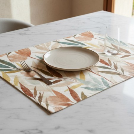 Tovaglietta Americana bohemien con foglie acquerellate – Apollo