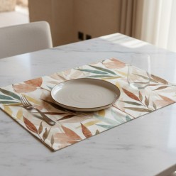Tovaglietta Americana bohemien con foglie acquerellate – Apollo