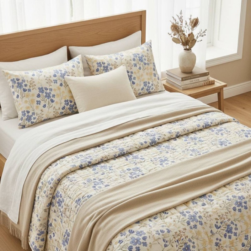 Trapuntino Quilt Matrimoniale in Raso Satin di Puro Cotone – Collezione Clori