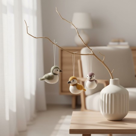 Sparrow Felt Charm: Uccellino in Lana New Zealand Artigianale