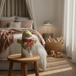 Ranocchio Artigianale in Soft-Fabric con Sciarpa Muschina Marionetta