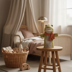 Ranocchio Artigianale in Soft-Fabric con Sciarpa Muschina Marionetta