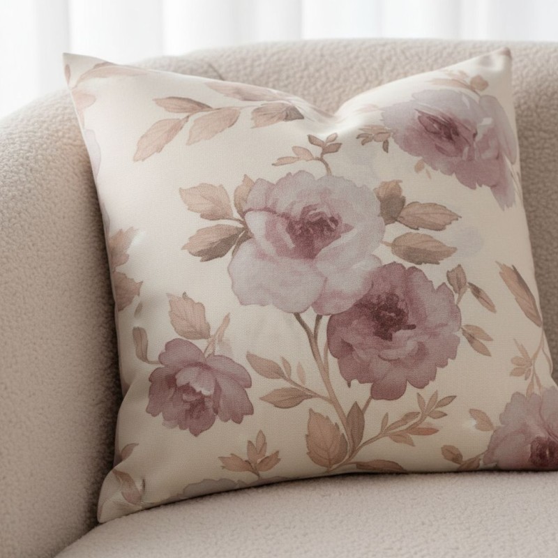 Cuscino d'arredo collezione Andromaca con romantici fiori rosa