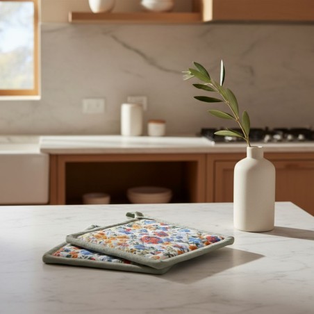Coppia di Presine e guantone Samos - Un Tocco di Primavera per la Tua Cucina