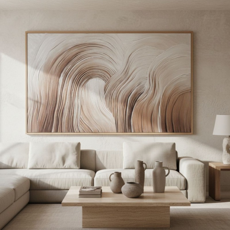 Orizzonte Materico: Dipinto su Tela Maxi 204 cm – Texture raffinata