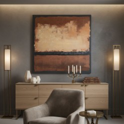 Dipinto Bandy 503: Orizzonti Astratti in Terra e Oro 140x140 cm