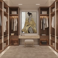 Dama Glamour: Dipinto Verticale 103x143cm con Applicazioni Foglia Oro