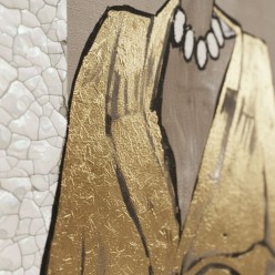 Dama Glamour: Dipinto Verticale 103x143cm con Applicazioni Foglia Oro