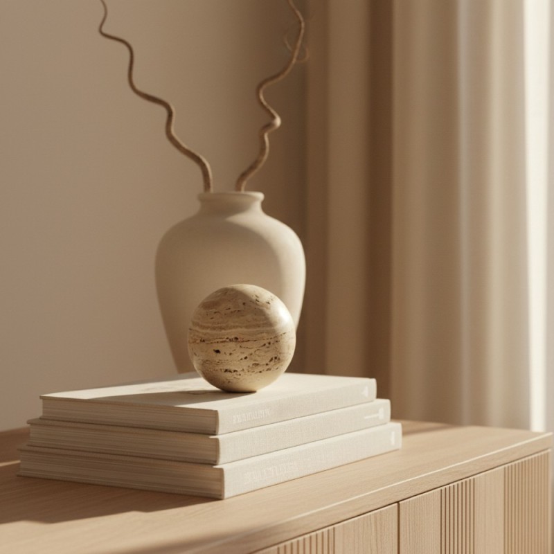 Sfera Decorativa Tikar in Marmo Travertino Beige Ø7 - Lemoire Home