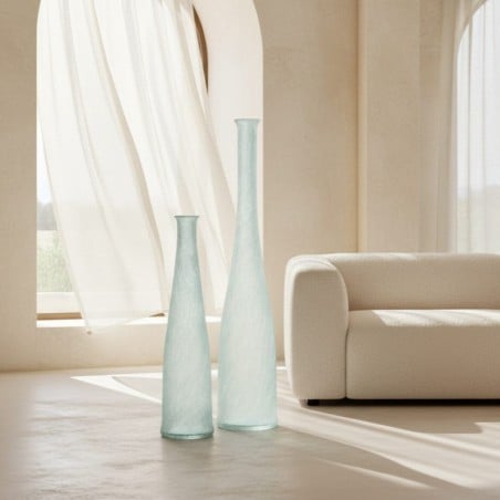Vaso Abby in Vetro Seta Azzurro: Eleganza Verticale H80 e H100