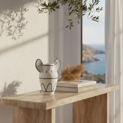 Vaso Greek in Gres Bianco e Blu: Eleganza Mediterranea Lemoire