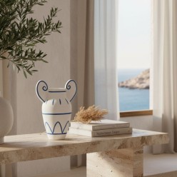 Vaso Greek in Gres Bianco e Blu: Eleganza Mediterranea Lemoire