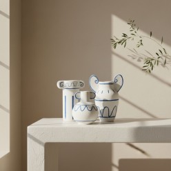 Vaso Greek in Gres Bianco e Blu: Eleganza Mediterranea Lemoire