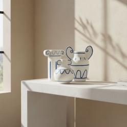 Vaso Greek in Gres Bianco e Blu: Eleganza Mediterranea Lemoire