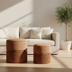 Set 2 Pouf Contenitori Talya: Texture Intrecciata e Ash Wood