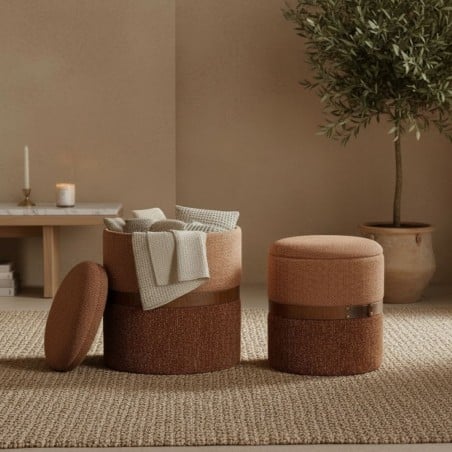 Set 2 Pouf Contenitori Talya: Texture Intrecciata e Ash Wood