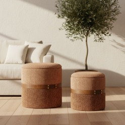 Set 2 Pouf Contenitori Talya: Texture Intrecciata e Ash Wood
