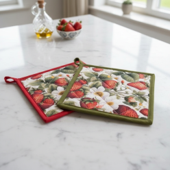 Coppia Presine Artigianali Fragole: Canvas Eco e Bordo Sartoriale