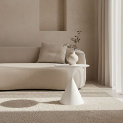 Collezione Tavolini Joona: Design Scultoreo in Gres Porcellanato e Acciaio Bianco