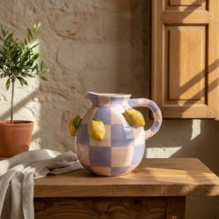 Caraffa Vaso Kaelis in Ceramica con Limoni in Rilievo H20