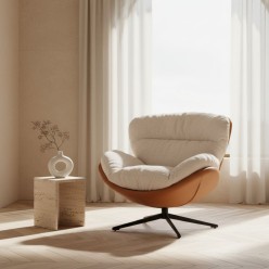 Poltrona Adinda Lemoire: Design Girevole in Ghiaccio e Cuoio