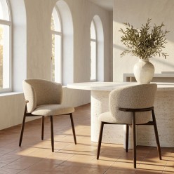 Sedia Amalia Lemoire Home: Design Contemporaneo Noce e Beige Bouclé