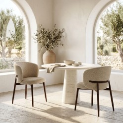 Sedia Amalia Lemoire Home: Design Contemporaneo Noce e Beige Bouclé