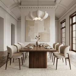 Sedia Amalia Lemoire Home: Design Contemporaneo Noce e Beige Bouclé