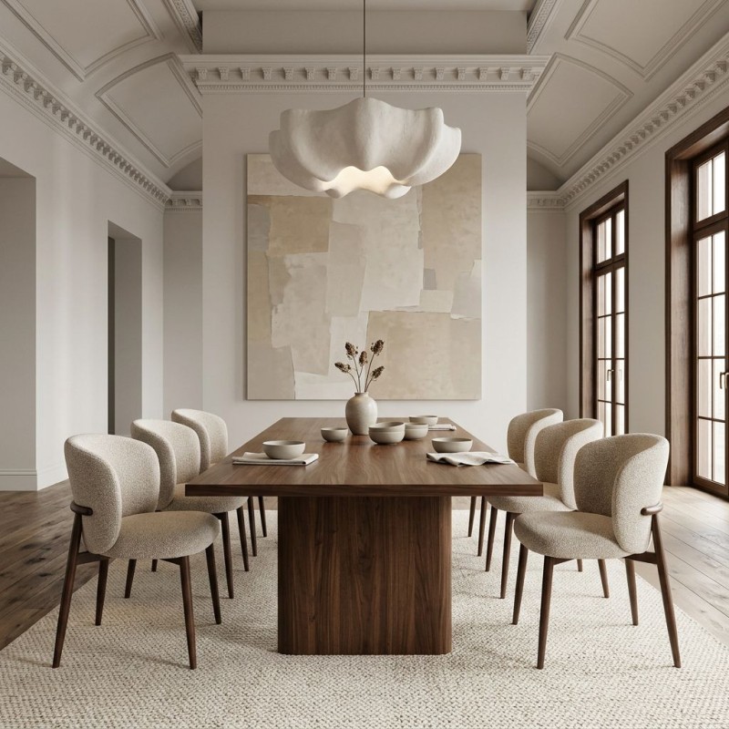 Sedia Amalia Lemoire Home: Design Contemporaneo Noce e Beige Bouclé Sedia Amalia Lemoire Home: Design Contemporaneo Noce e Beige Bouclé