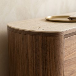 Credenza Ezekiel Noce e Pietra Sinterizzata Travertino | 160cm