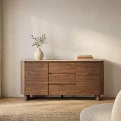 Credenza Ezekiel Noce e Pietra Sinterizzata Travertino | 160cm