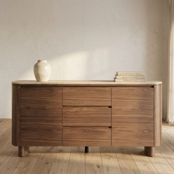 Credenza Ezekiel Noce e Pietra Sinterizzata Travertino | 160cm