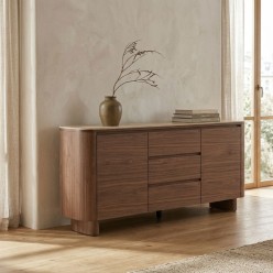 Credenza Ezekiel Noce e Pietra Sinterizzata Travertino | 160cm