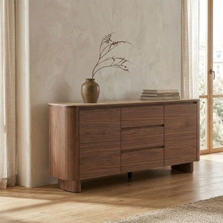 Credenza Ezekiel Noce e Pietra Sinterizzata Travertino | 160cm