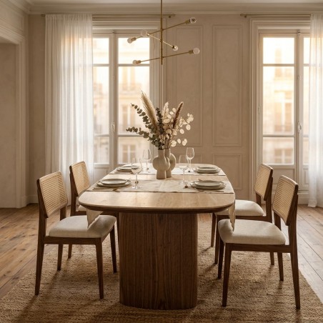 Tavolo Ezekiel Lemoire Home: Noce Canaletto e Pietra Effetto Travertino
