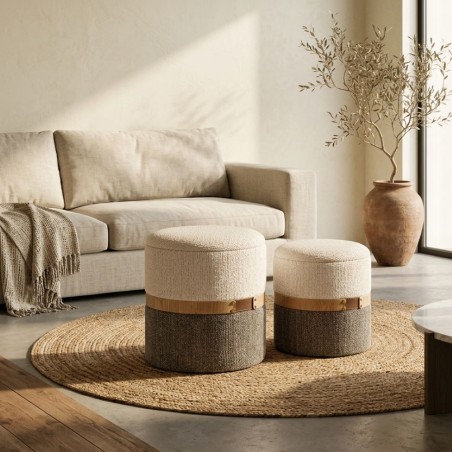 Set 2 Pouf Contenitori Talya: Texture Intrecciata e Ash Wood