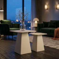 Set 2 Tavolini Hardy: Eleganza Ceramica Effetto Travertino e Acciaio