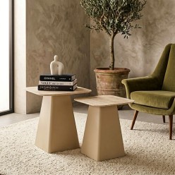 Set 2 Tavolini Hardy: Eleganza Ceramica Effetto Travertino e Acciaio