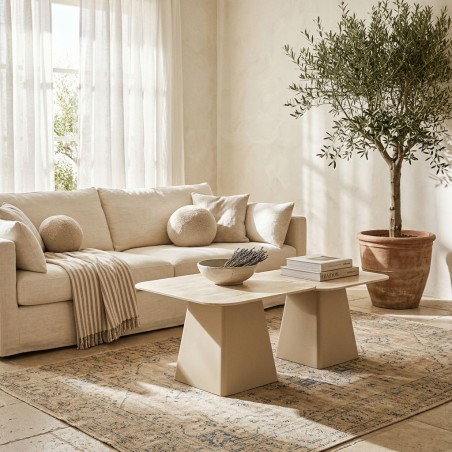 Set 2 Tavolini Hardy: Eleganza Ceramica Effetto Travertino e Acciaio